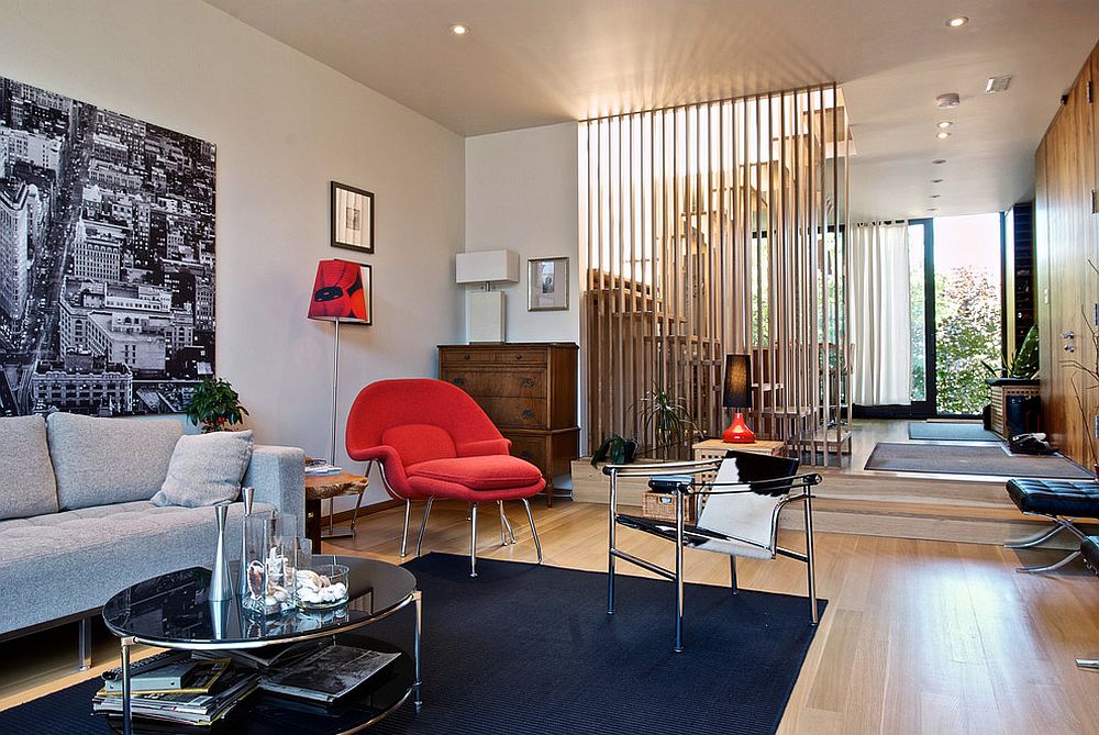 Room divider for the modern living space crafted from wooden slats is a popular choice [From: Andrew Snow Photography]