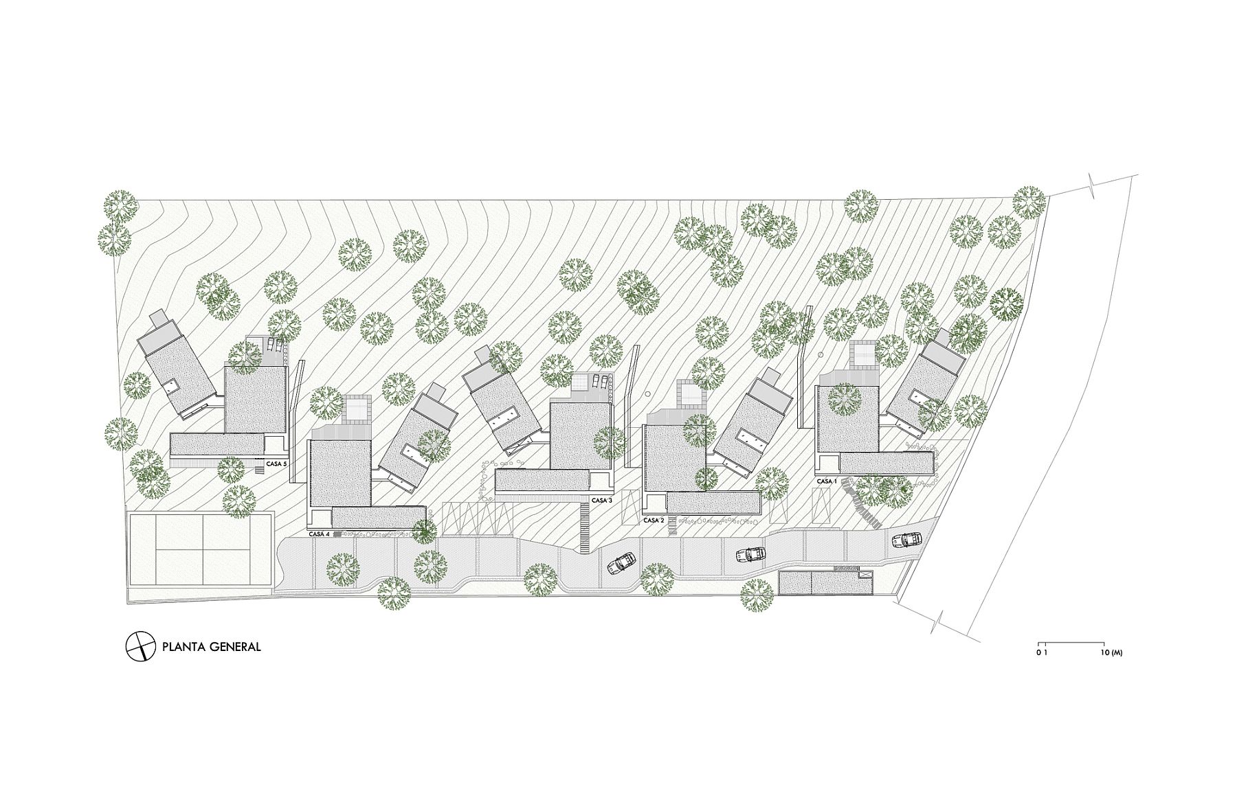 SIte plan of Five Houses in Mexico