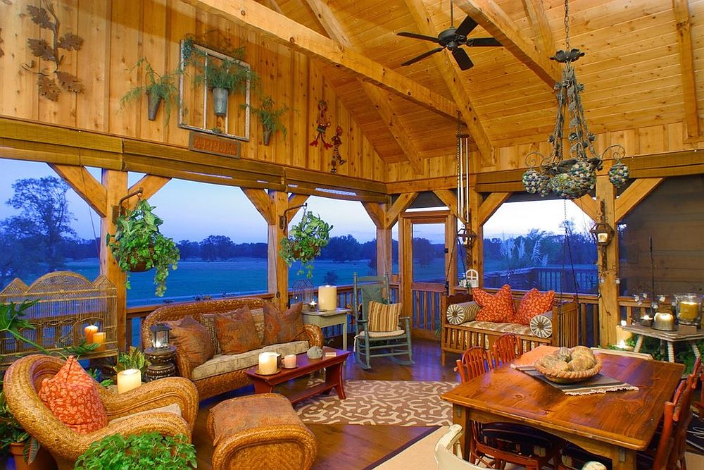 Screened porch overlooking the valley acts as a fabulous sunroom [Design: Hearthstone Inc]