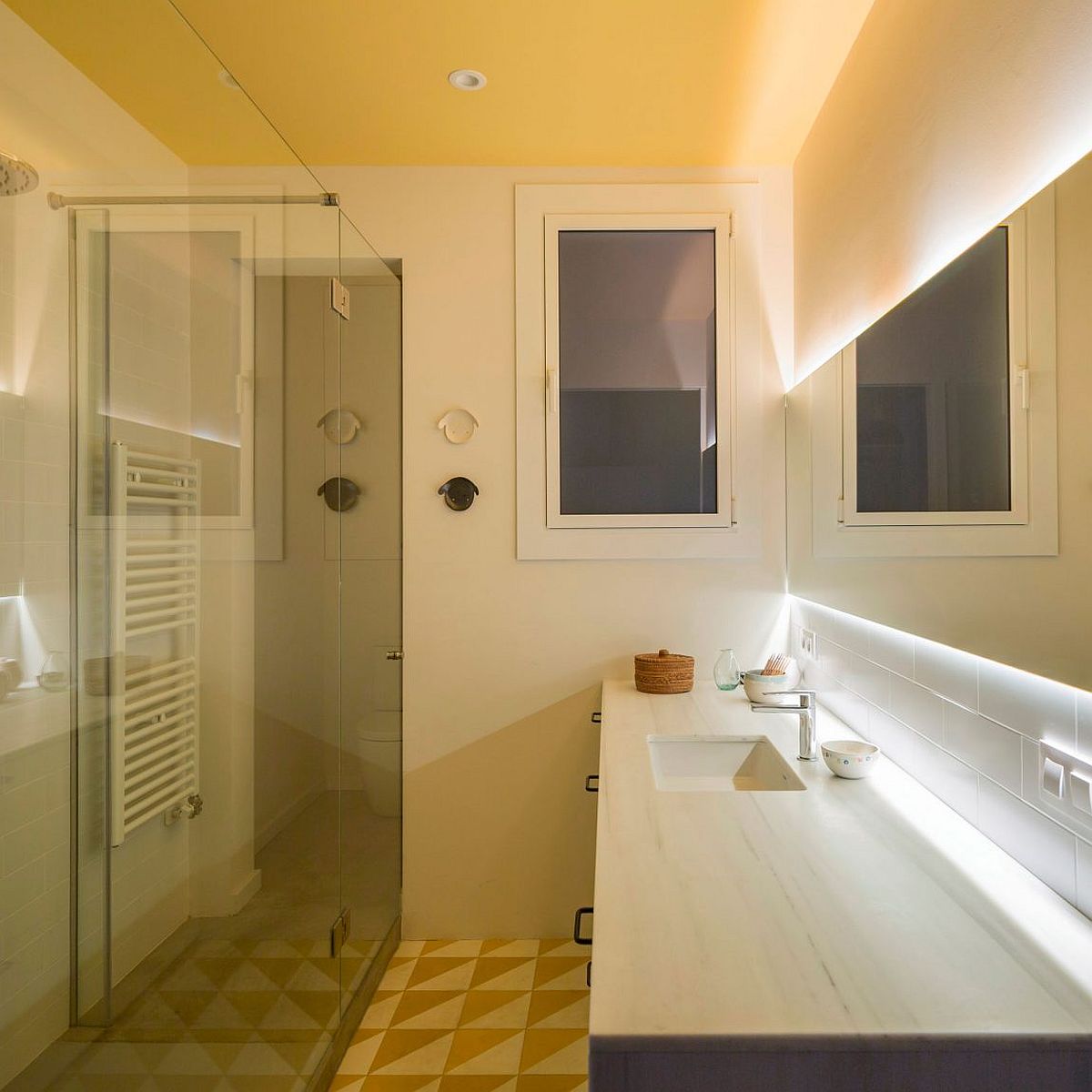 Small bathroom of the rejuvinated bathroom in a home with chamfered corners