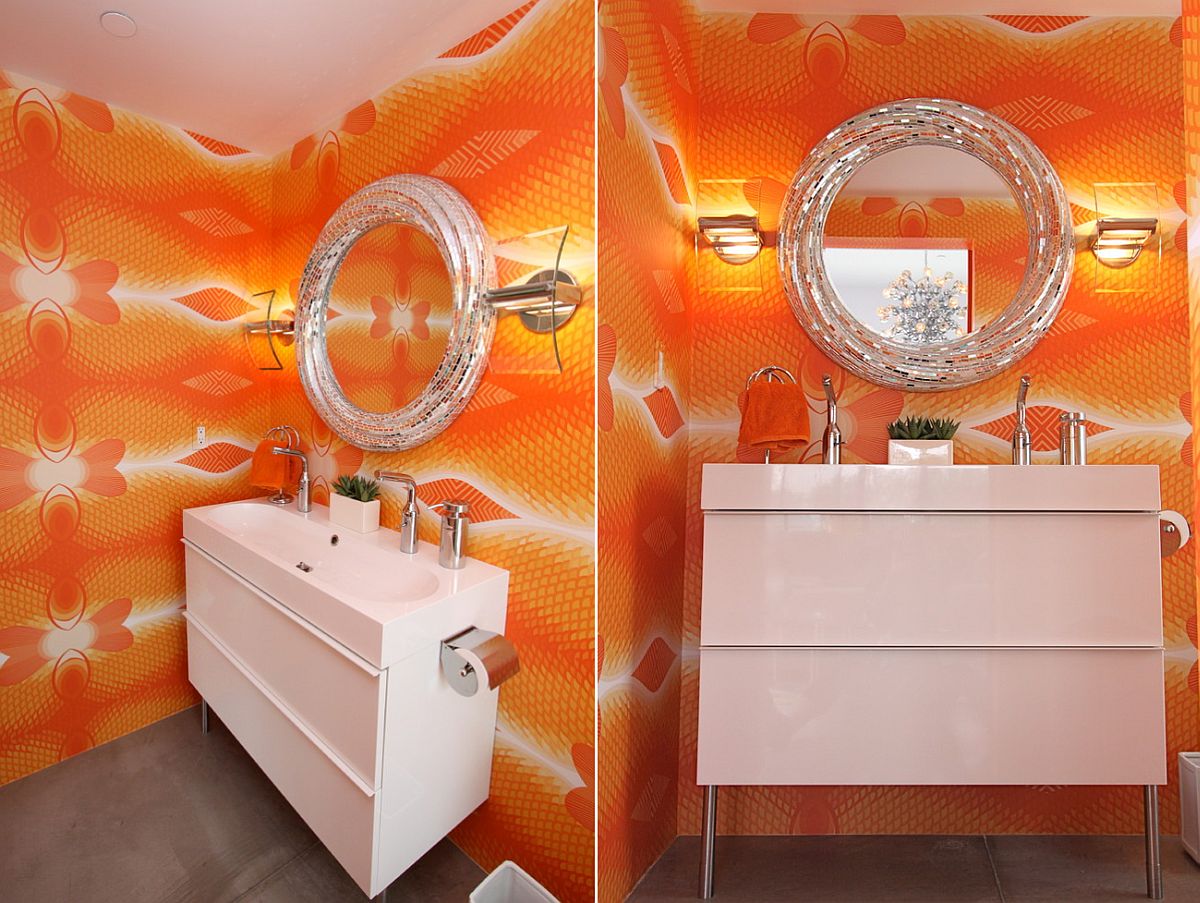 Sparkling contemporary powder room for those who dare to go bold