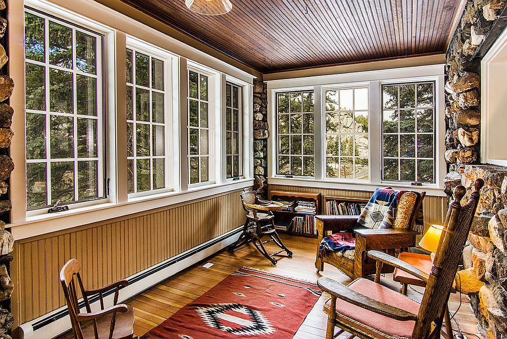 country living room with beadboard walls