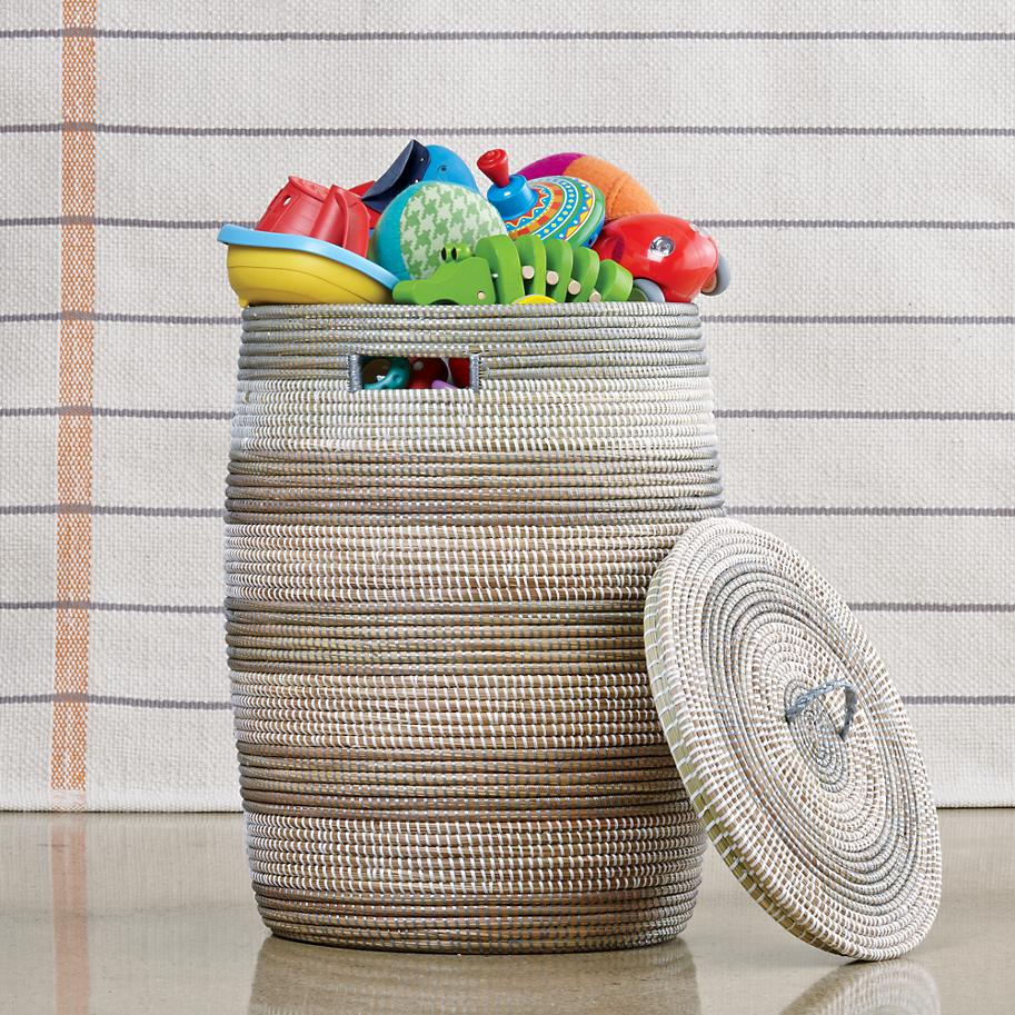 Striped woven hamper