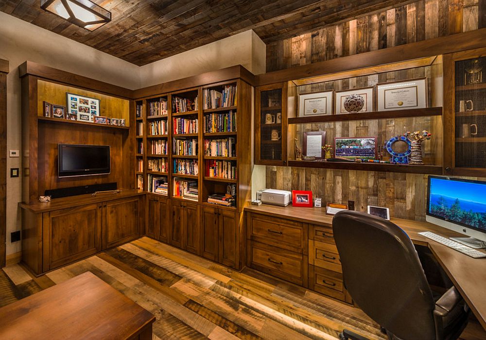 Sustainable and rustic home office full of woodsy charm