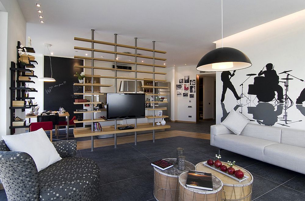 Turn the trendy media unit into room divider in the open plan living [Design: Neslihan Pekcan – Pebble Design]