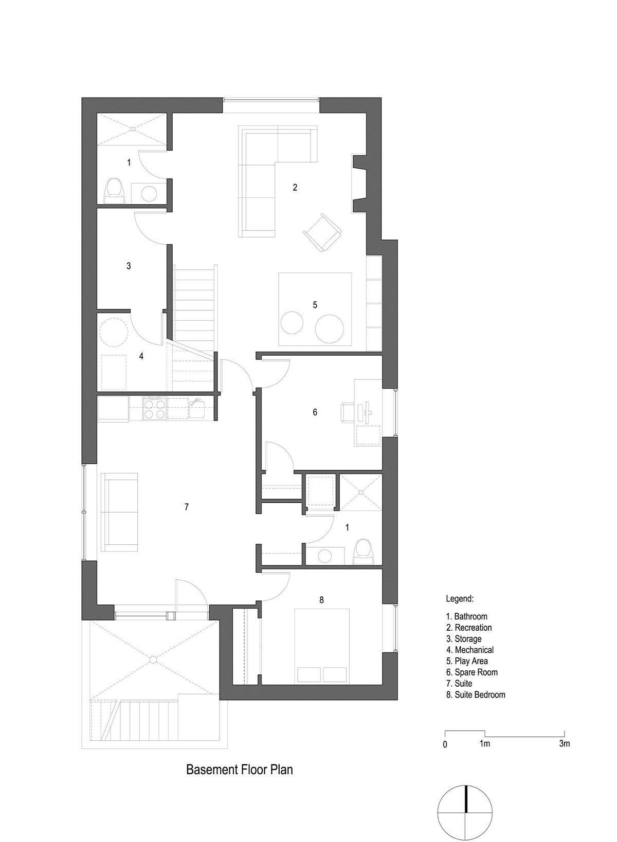 Basement floor plan of the Pink House