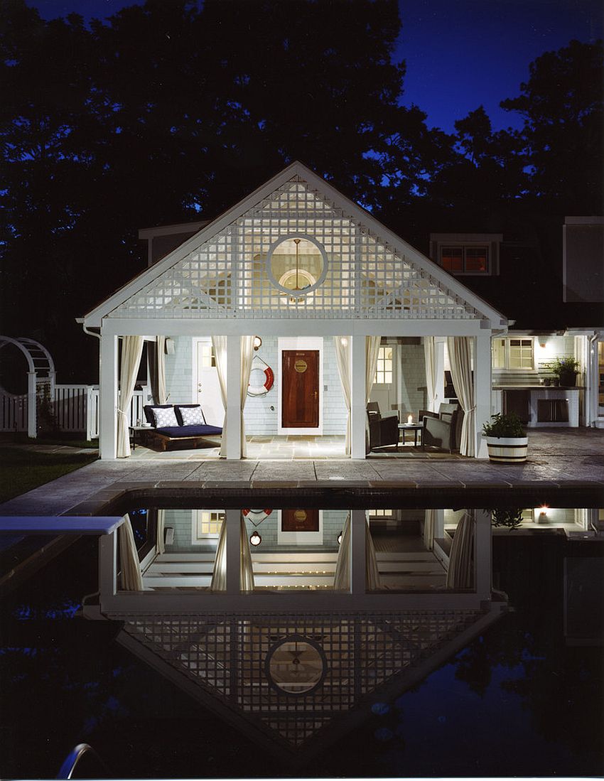 Beach style pool house in white