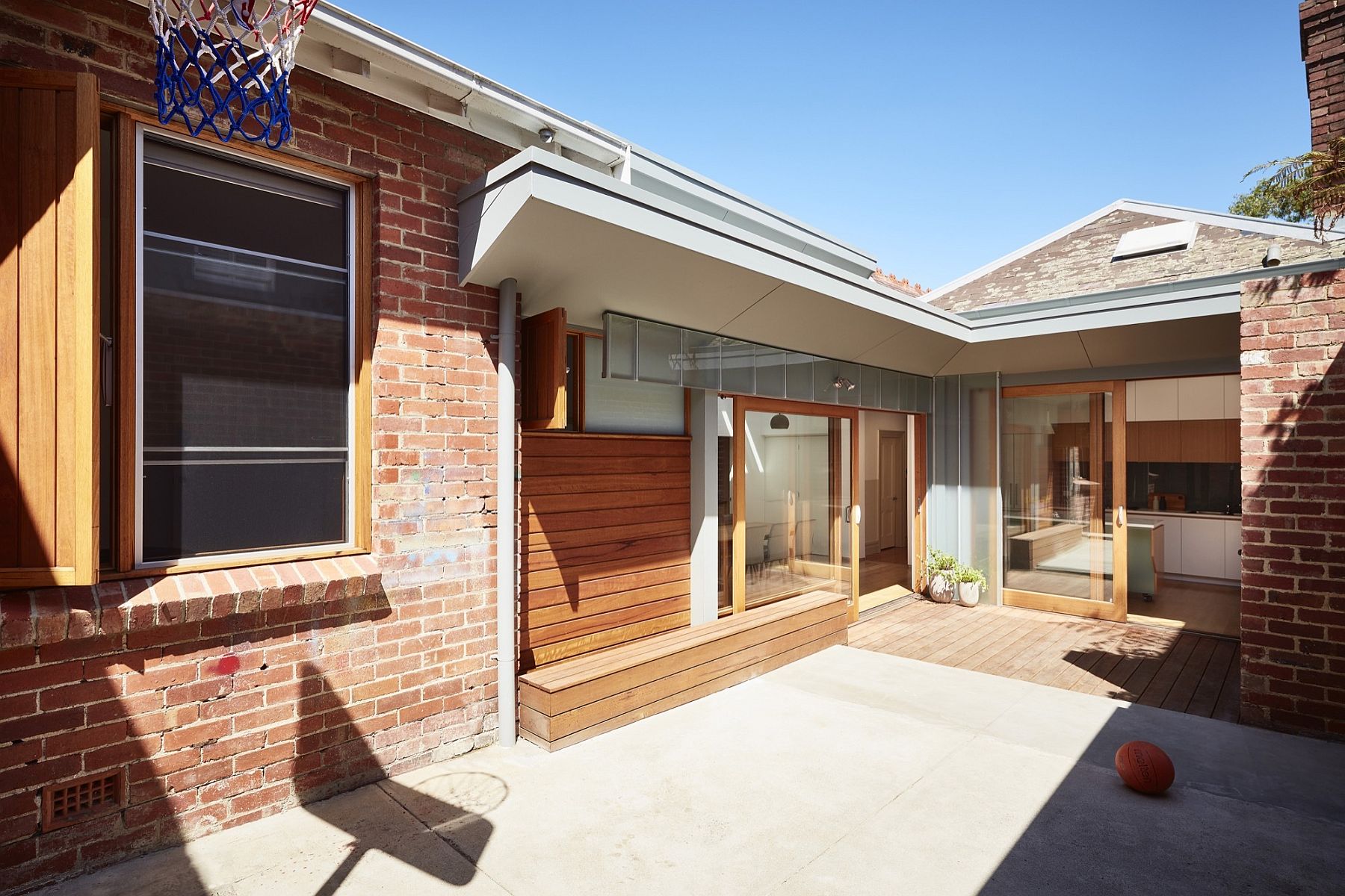 Central courtyard of the revamped Melbourne home with contemporary addition