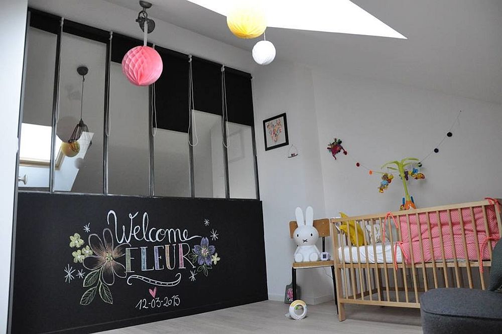 Chalkboard wall and skylight for the cool nursery with industrial style