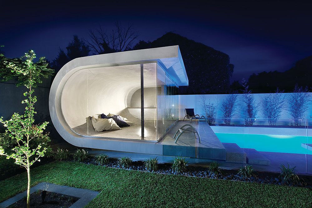 Custom contemporary pool house inspired by waves! [Design: Canny Design]