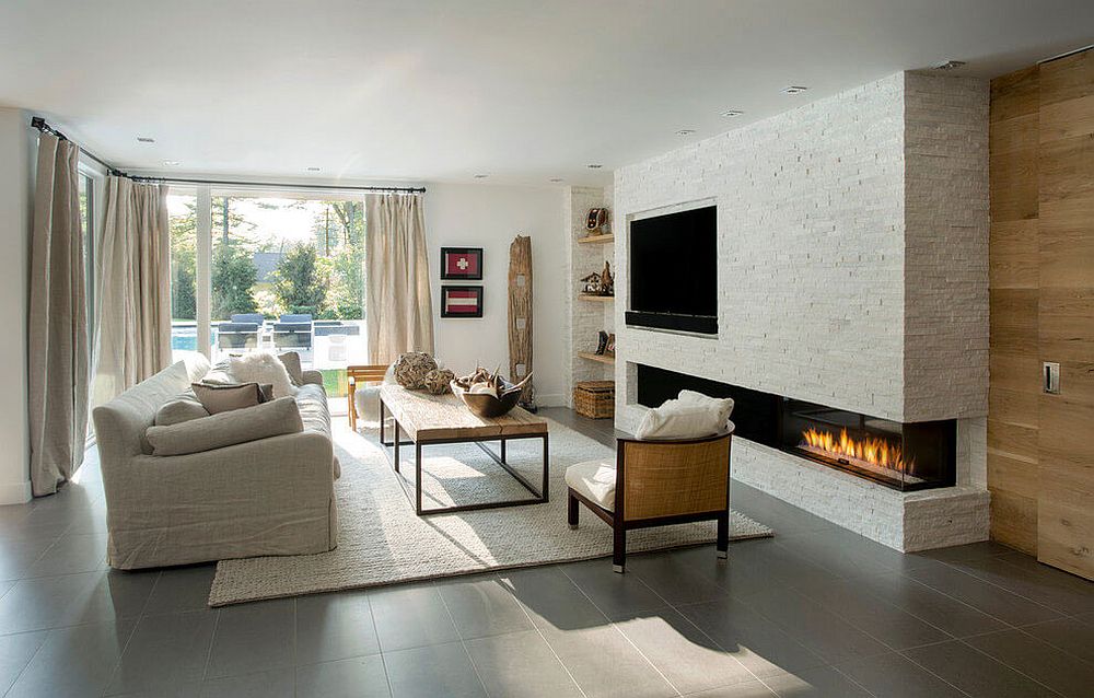 Custom stone fireplace with contemporary dazzle