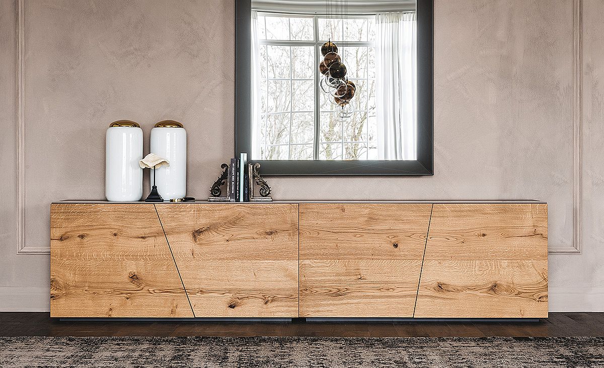 Exquisite Explorer sidetable in burnt oak and Canaletto walnut finishes