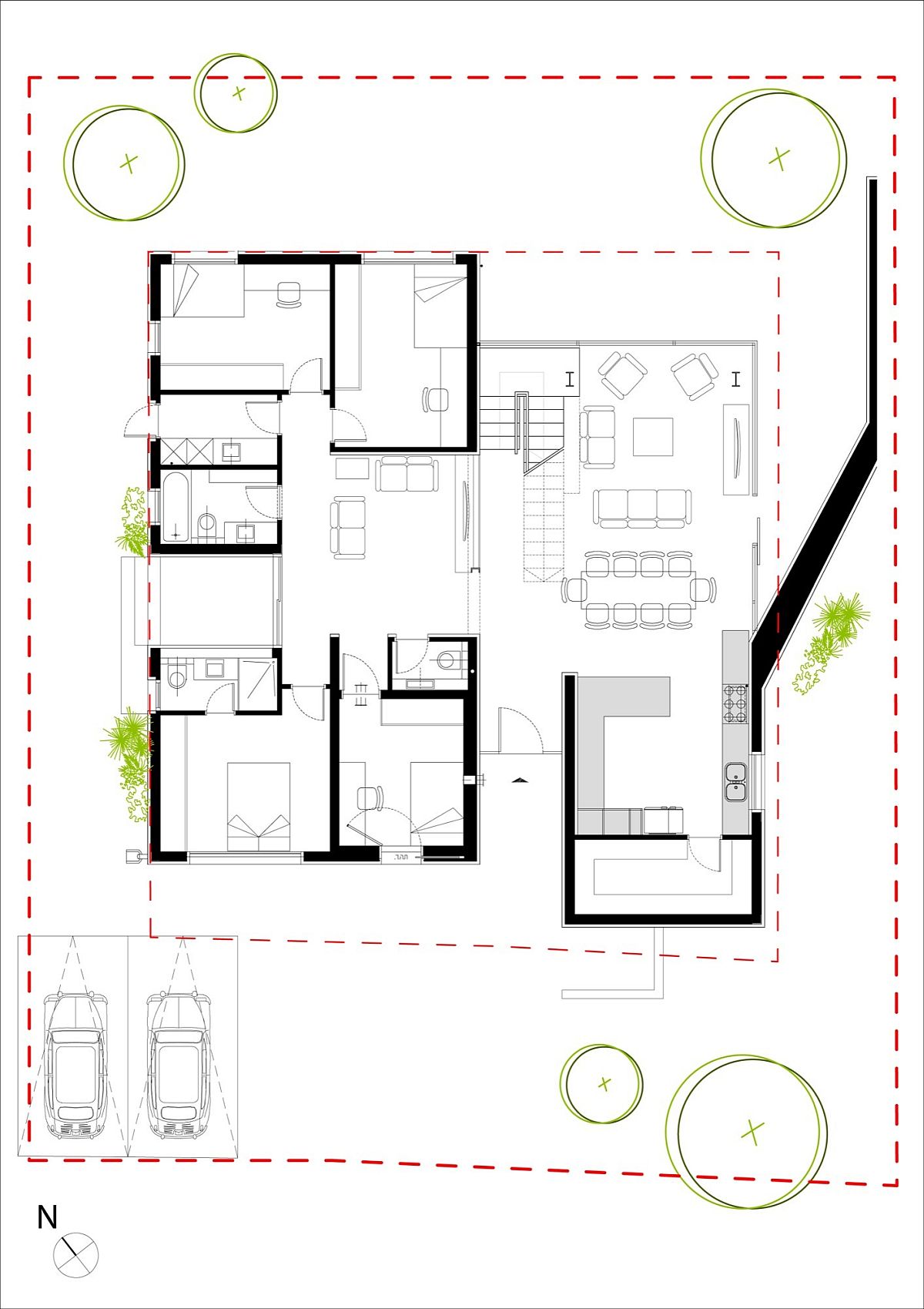 Floor plan of lower level of contemporary home in Israel