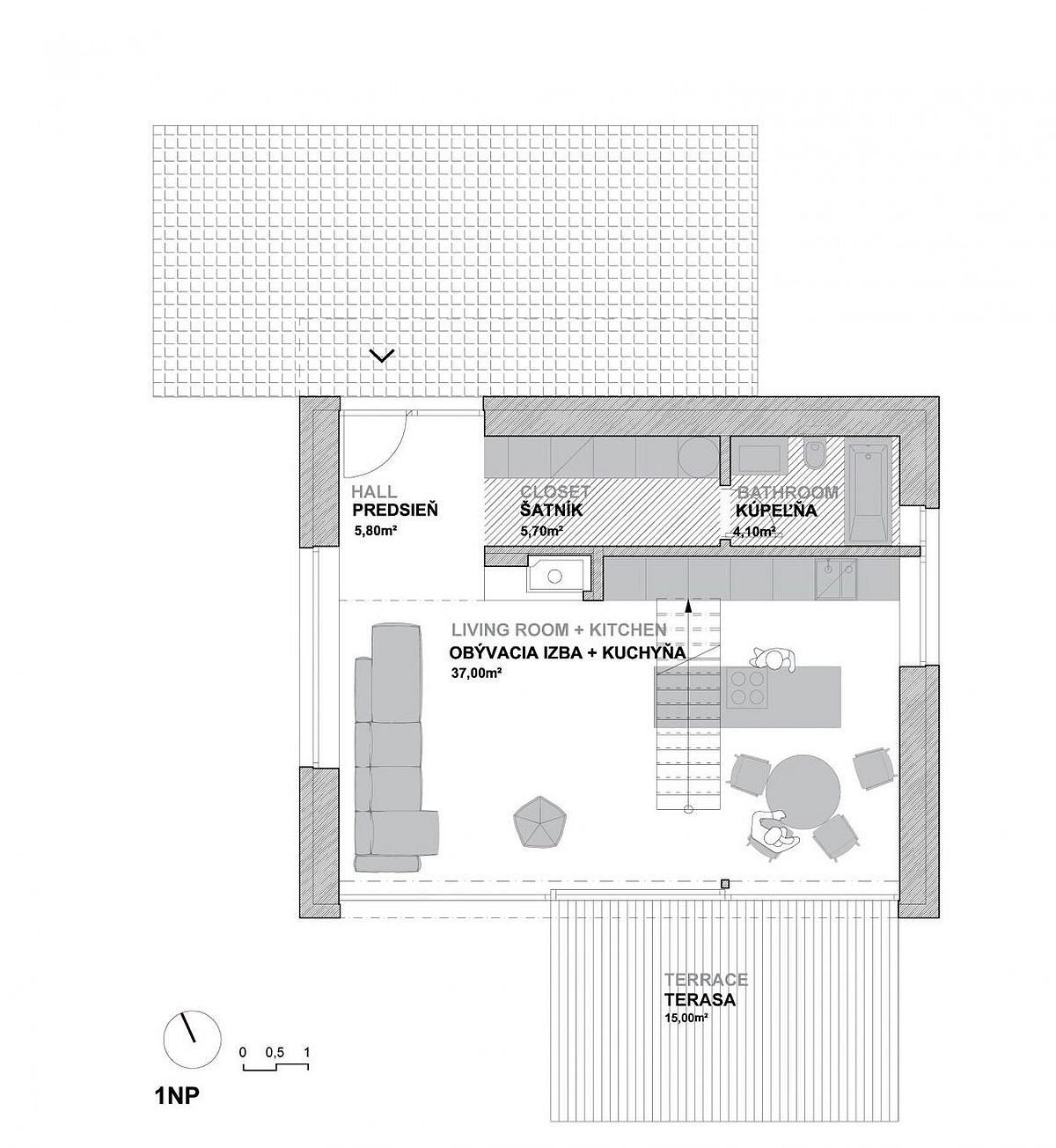 Floor plan of lower level of the ingenious home in Slovakia