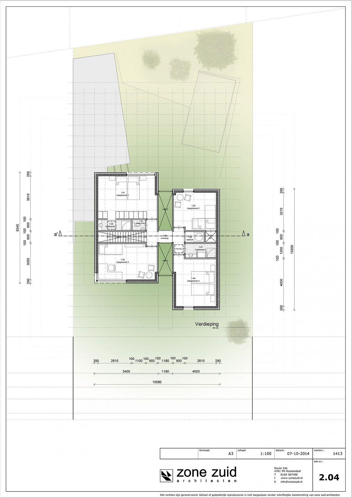 Floor plan of second level of House Daasdonklaan
