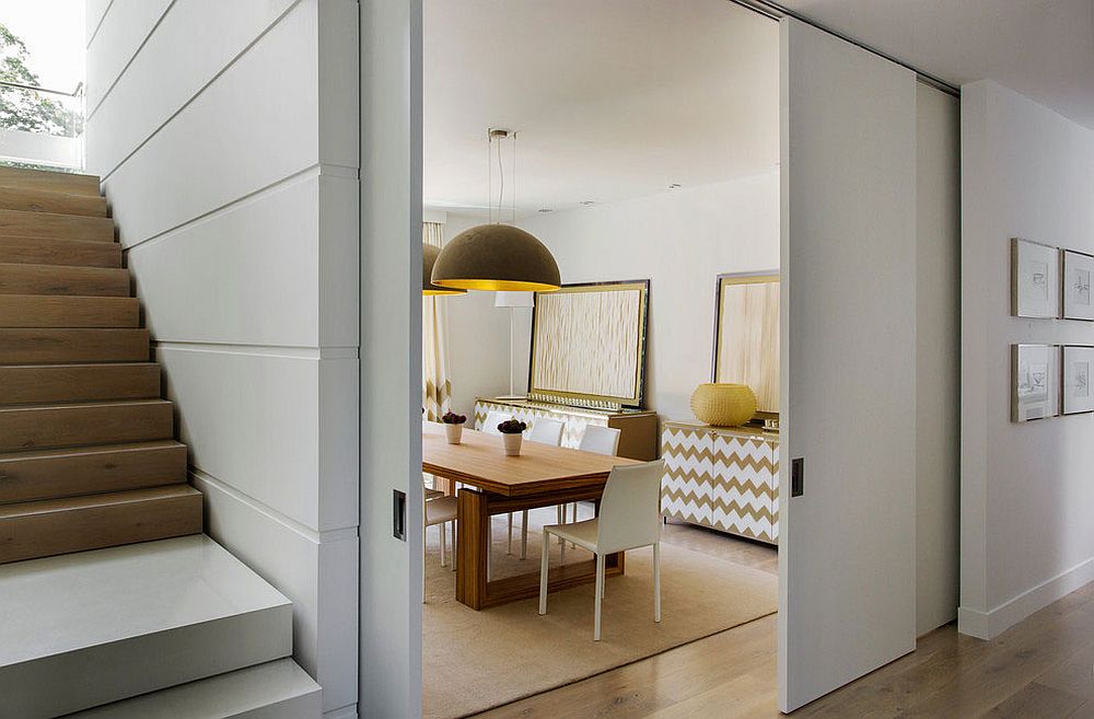 Formal dining room with sliding door