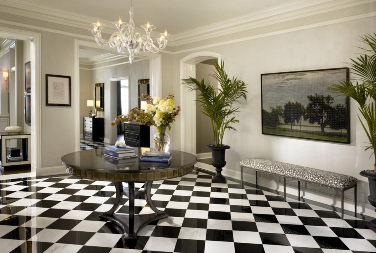 Foyer with a checkered floor from Morgante Wilson Architects