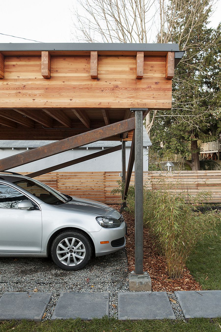 Garage of the passive home in Seattle with eco-conscious design