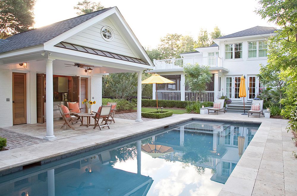 Give the pool hous a small kitchen and serving station to turn it into a cool hangout