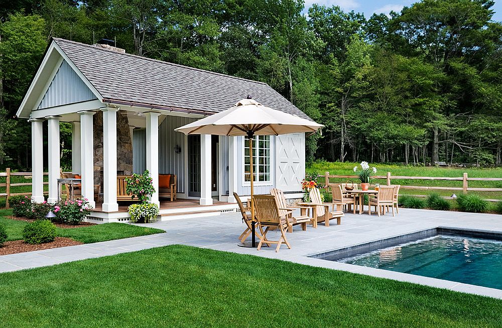 Gorgeous pool house also provides sheltered outdoor lounge and additional space [Design: Crisp Architects / Photographer: Rob Karosis]