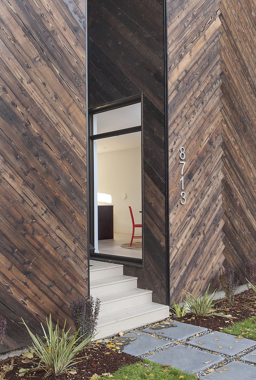 Hand-charred cedar exterior of the modern passive home in Seattle