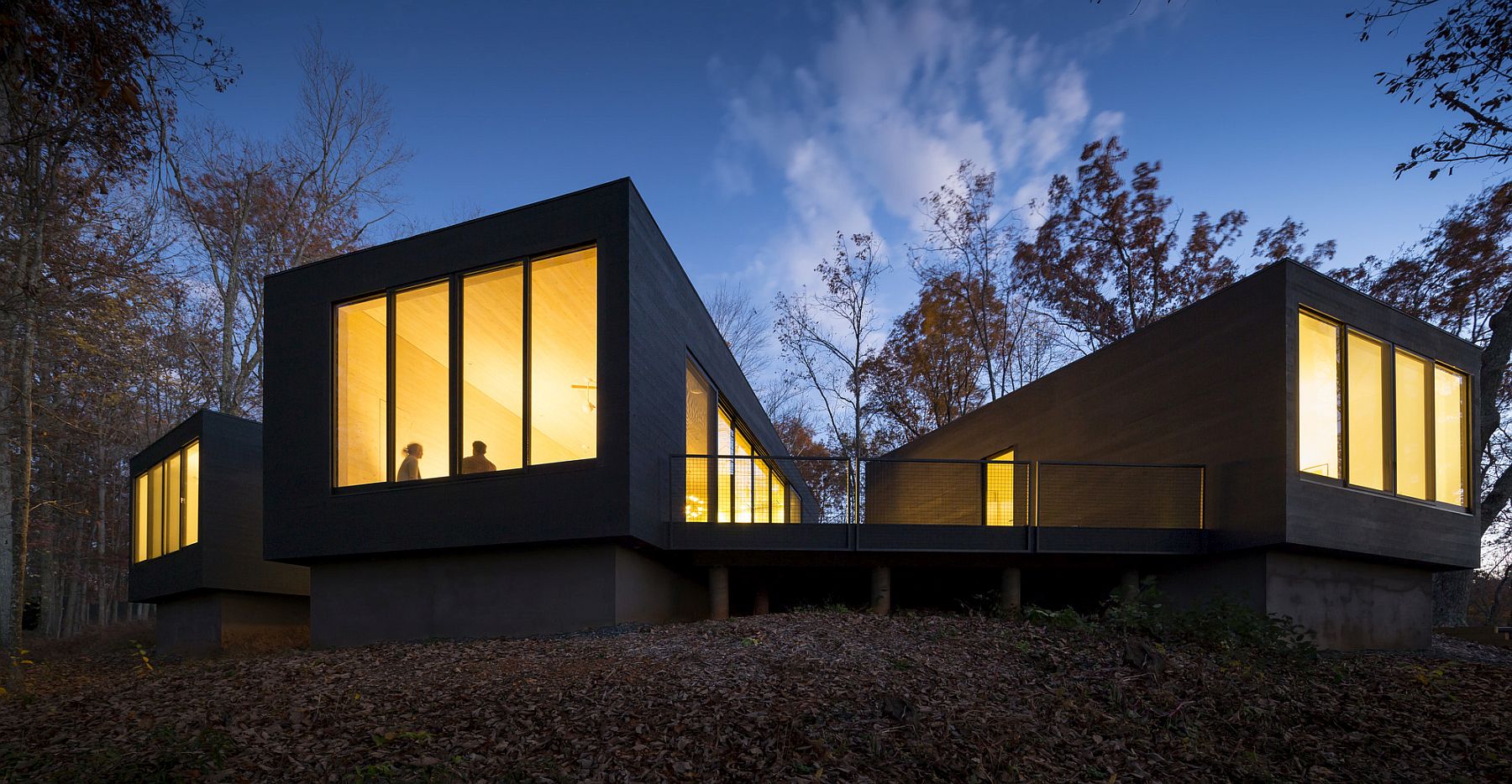 Lighting adds warmth to the minimal contemporary home in woods