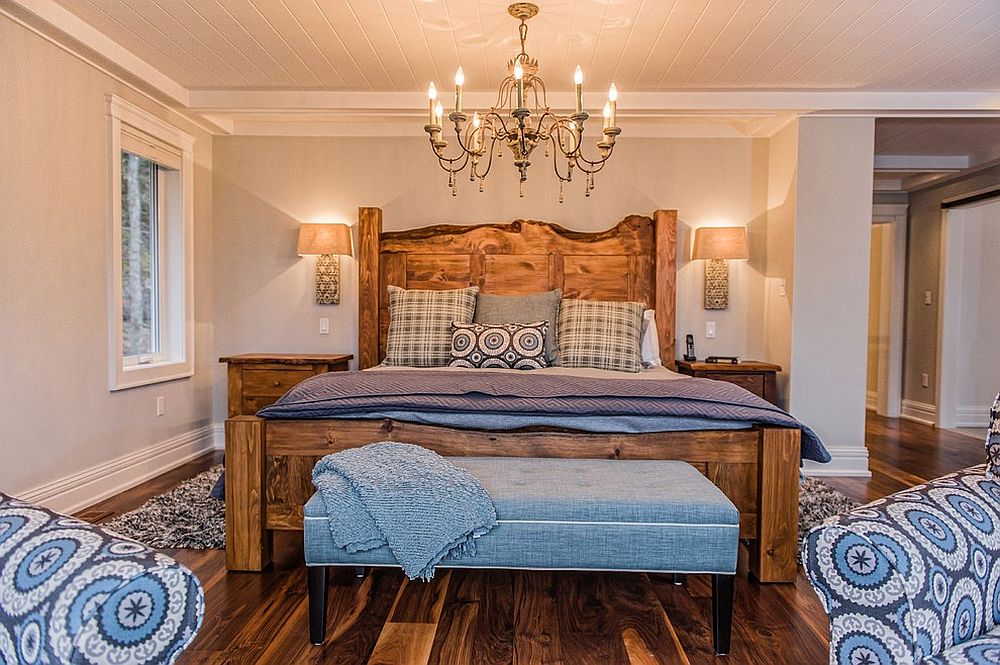 Live edge king bed and side tables in the traditional bedroom [Design: Urban Rustic Living]