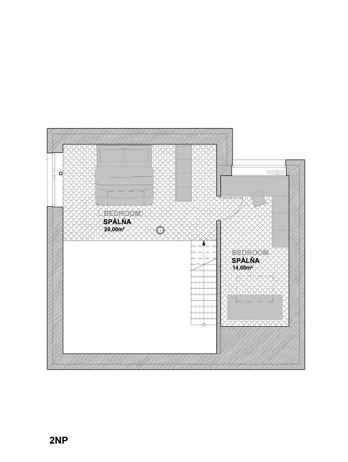 Mezzanine level floor plan with bedrooms