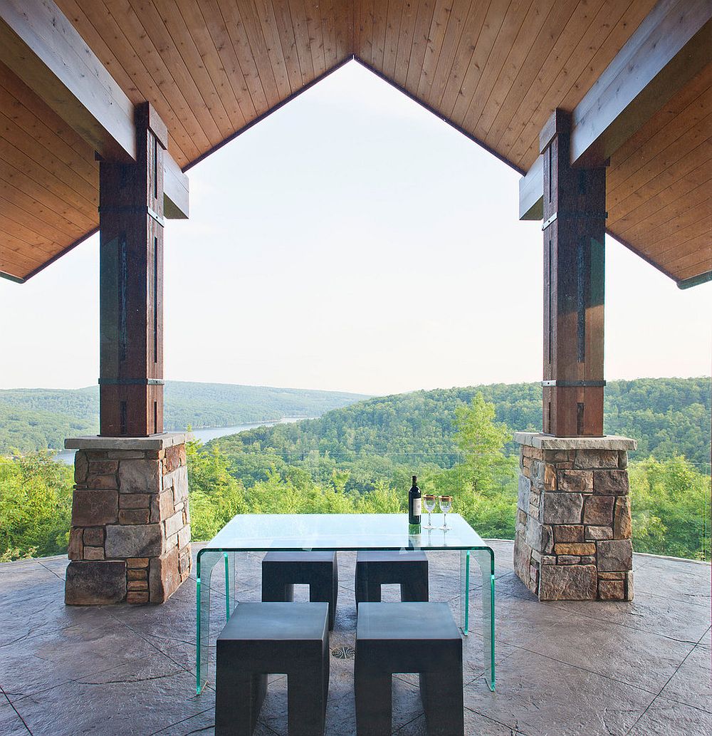 Minimal al fresco dining with forest view