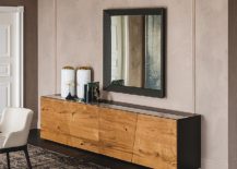 Minimal and stylish sideboad with wooden finish 217x155 Cool Contemporary Sideboards Usher in Geo Style and Textural Charm
