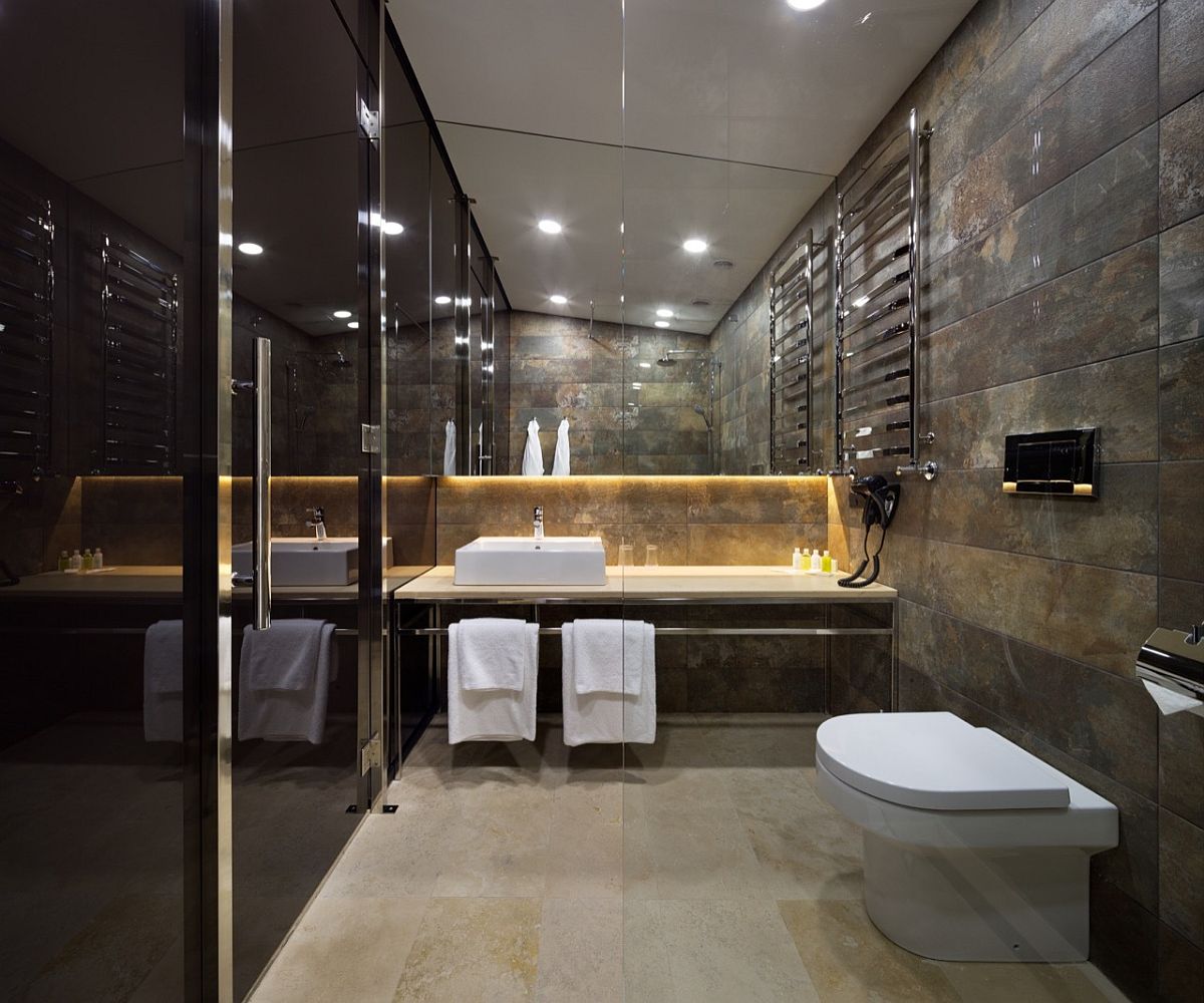 Modern bathroom in stone with a gorgeous shower area