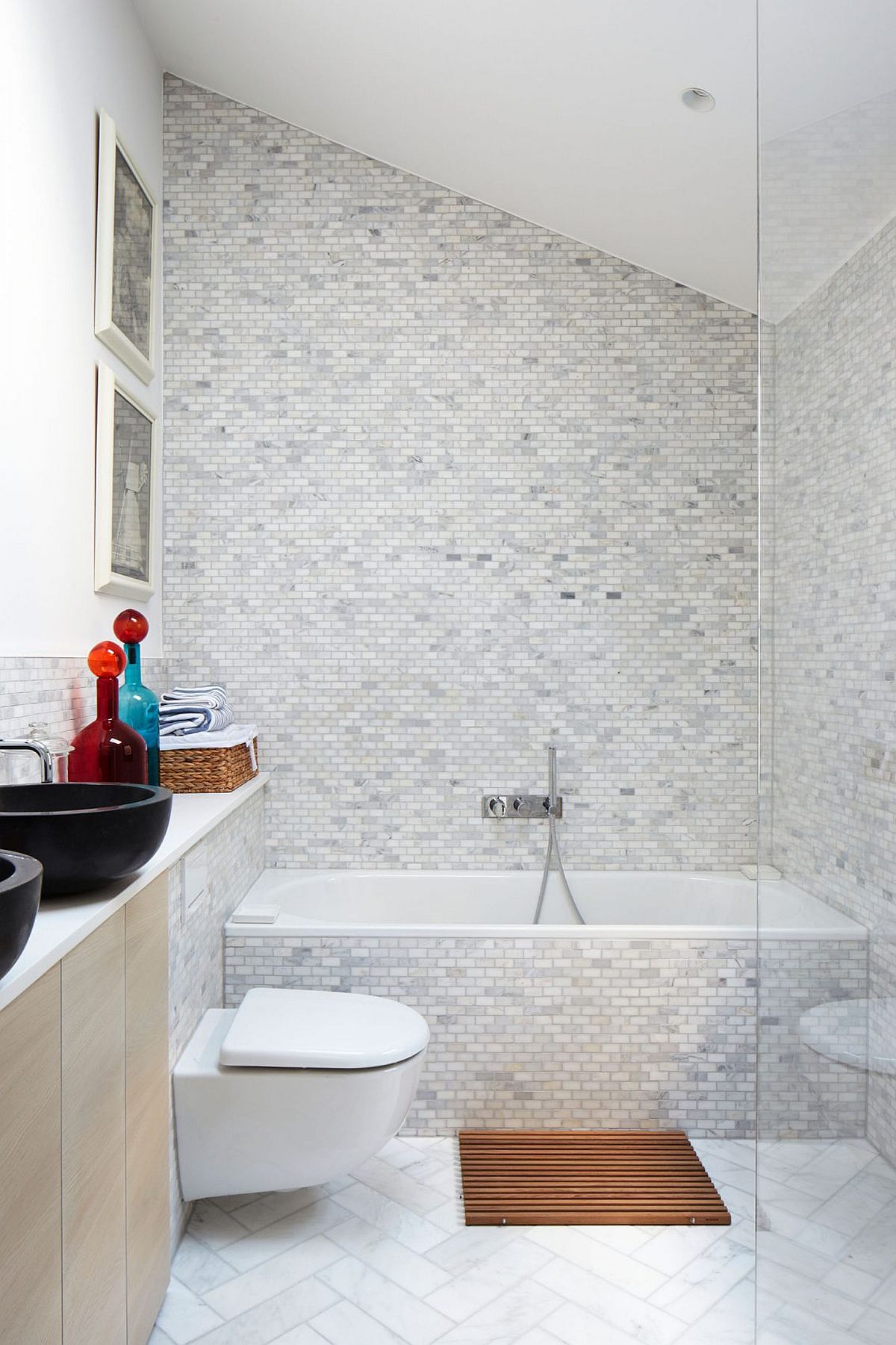 Modern bathroom in white with tub and shower area