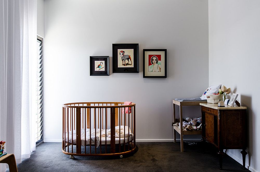 Modern industrial nursery in white and steely gray