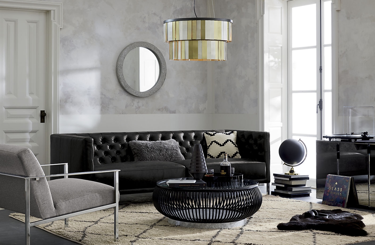 Pendant lighting and tufted seating from CB2