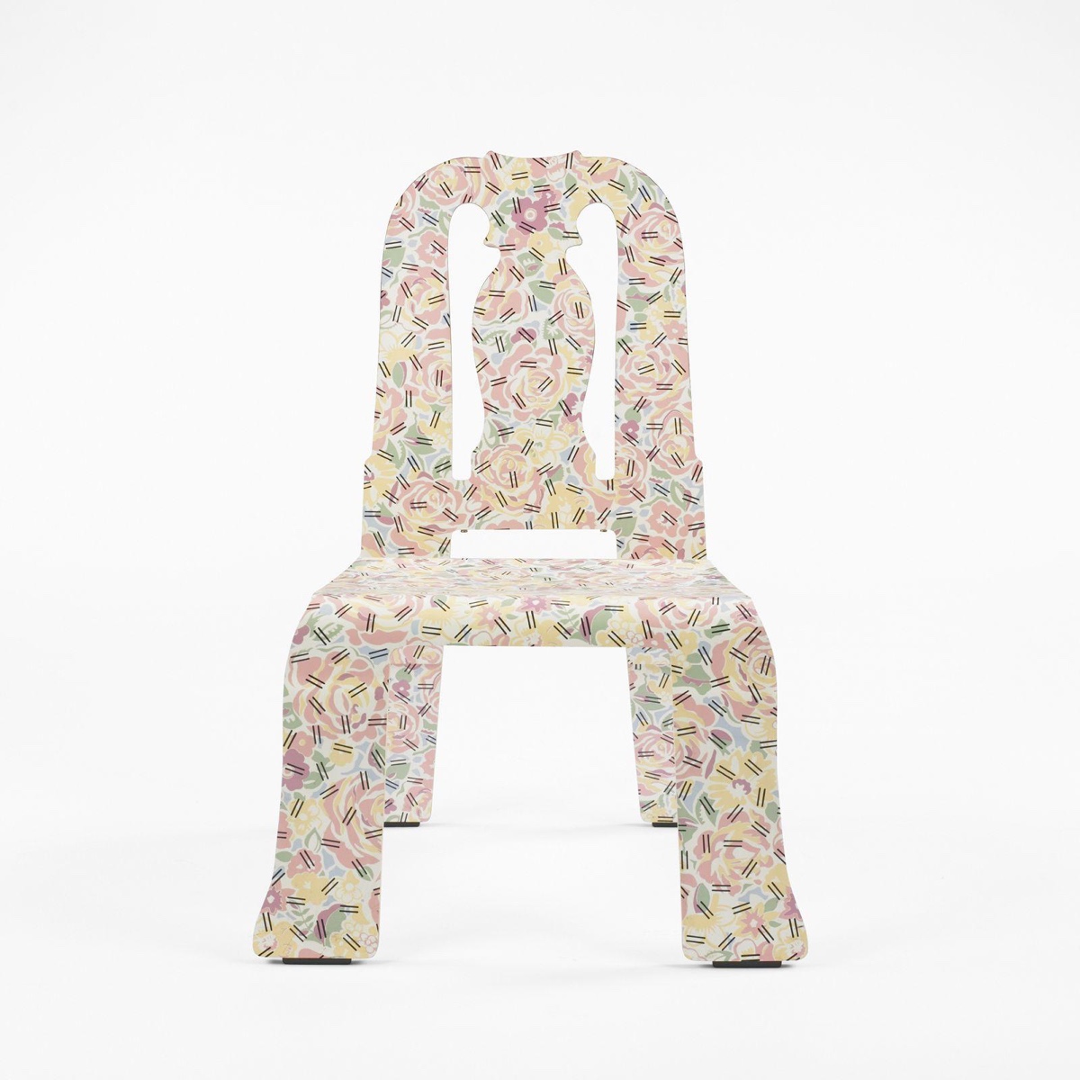 The Memphis-esque "Grandmother" pattern applied to the chair was designed by Denise Scott Brown. Image © iCollector.com.