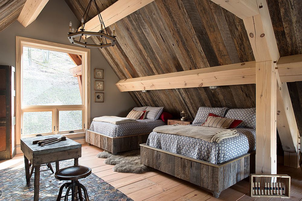 Reclaimed wood is the star of this rustic bedroom