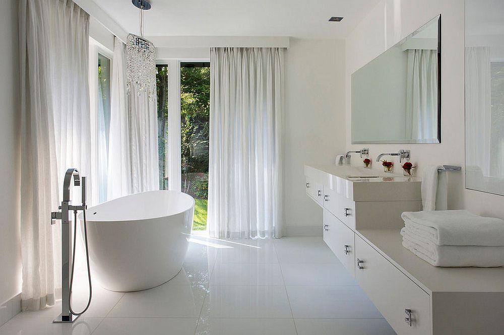 Refined, all-white contemporary bathroom design