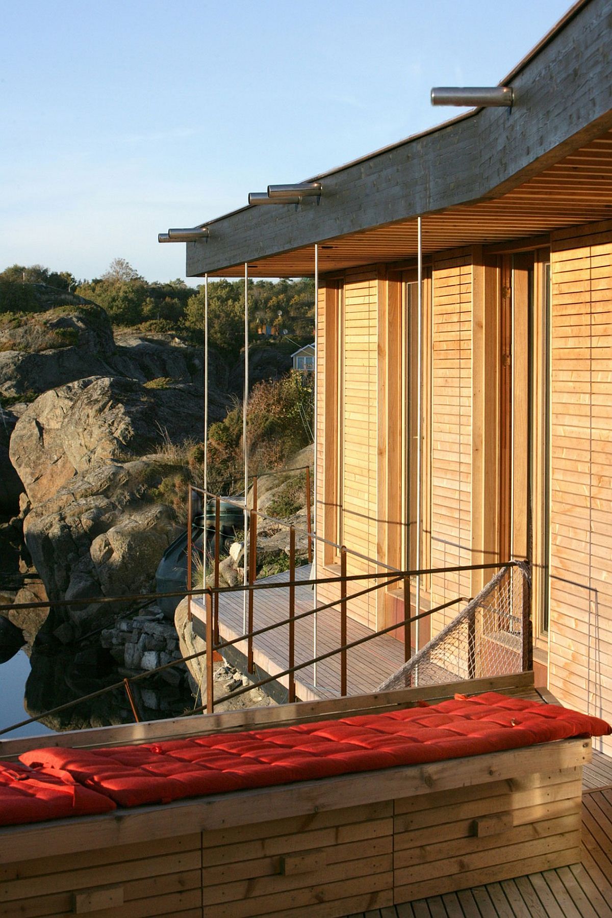 Rough sawn ore pine covers the exterior of the holiday home