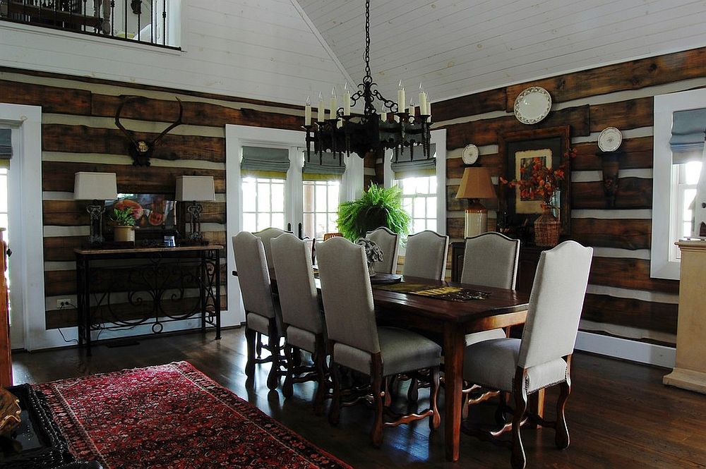 Rustic dining room clad in reclaimed oak [From: Corynne Pless]