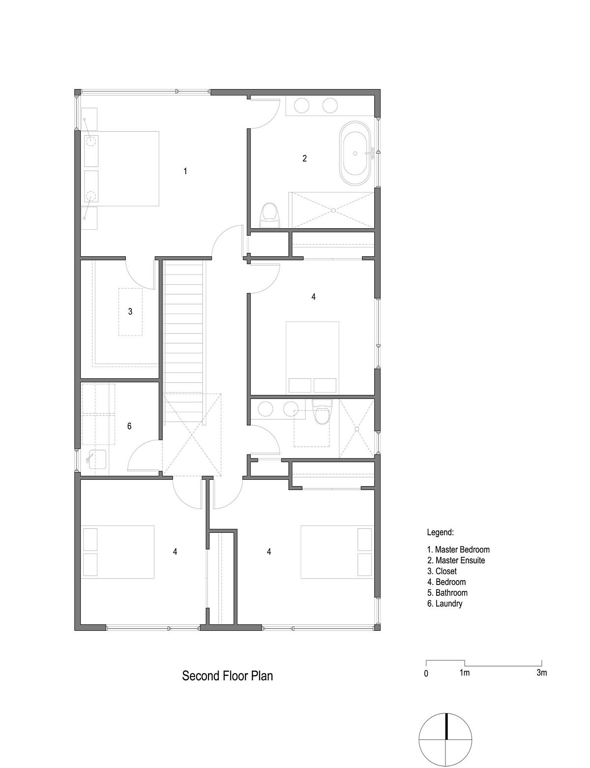 Second level floor plan of the Vancouver home with master suite, laundry and additional bedrooms