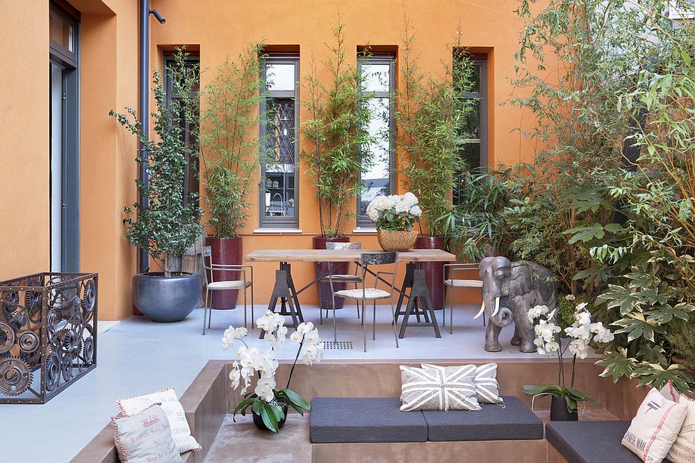 Sunken outdoor lounge, dining and deck for the Asian garden [Design: Claudia Pelizzari Interior Design]