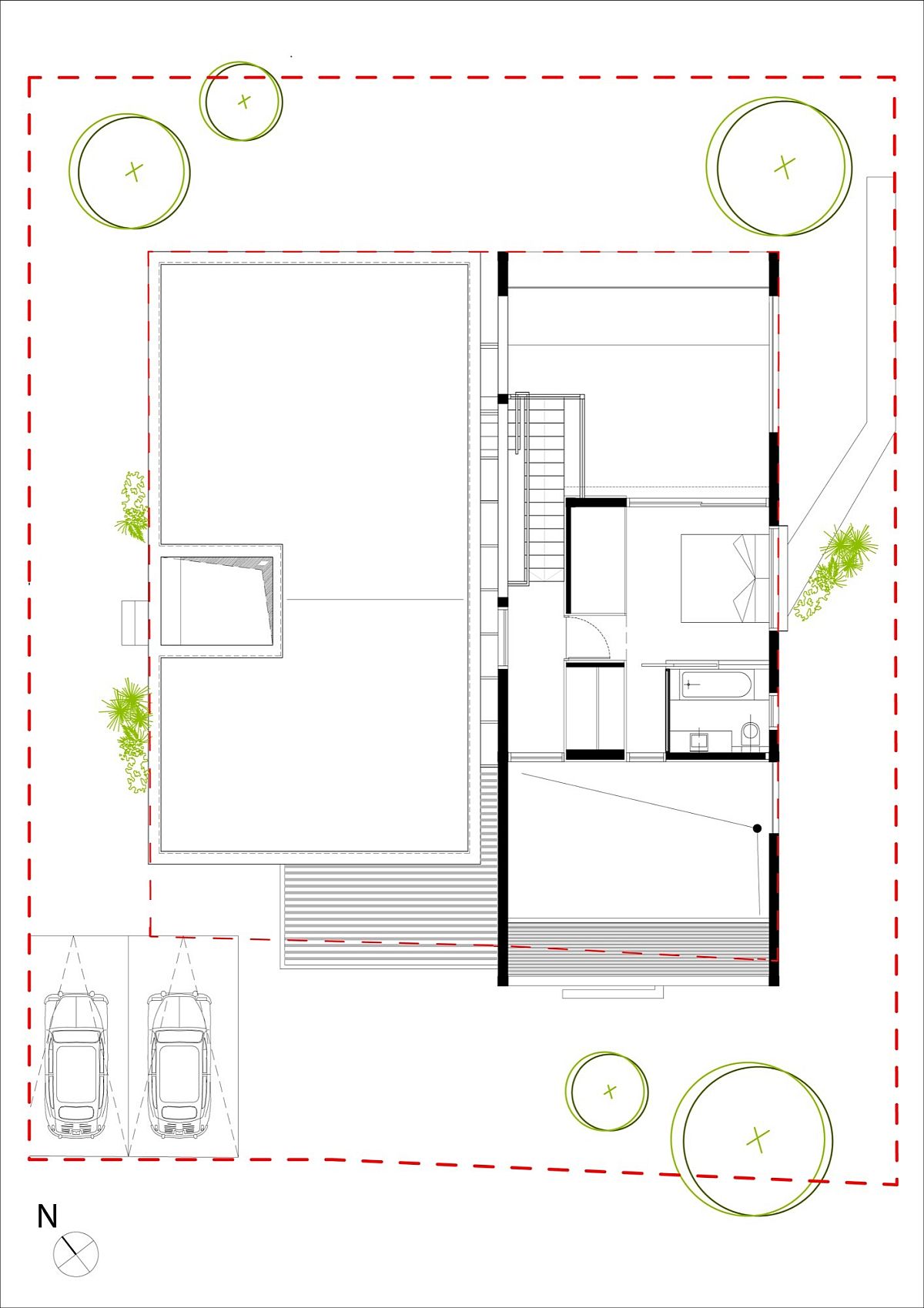 Upper level floor plan with master suit and a spacious deck