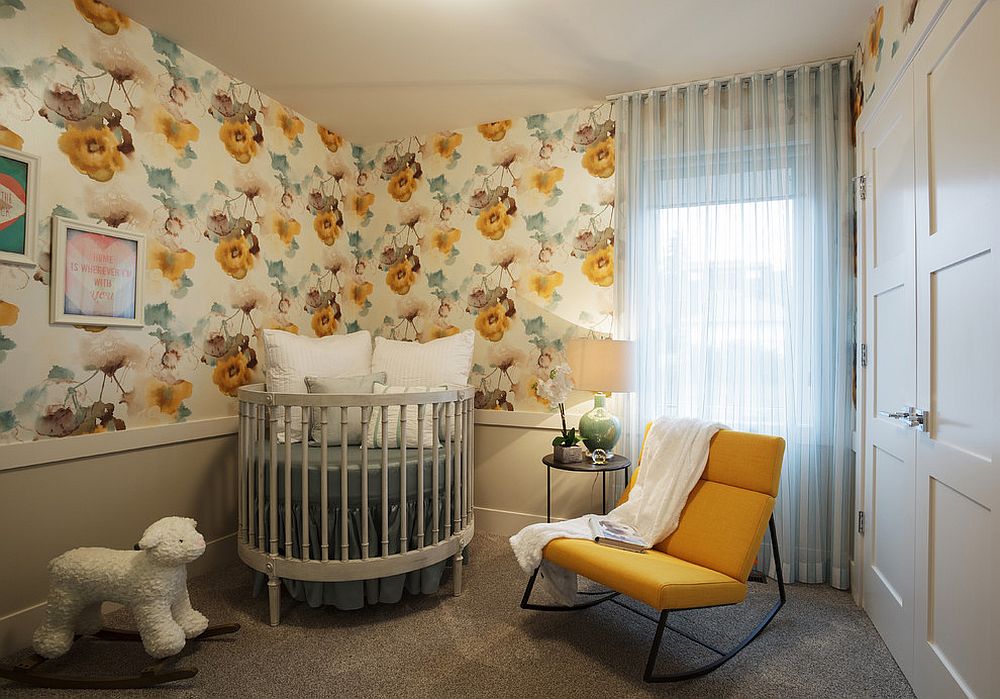 Wallpaper adds pattern and color to the nursery