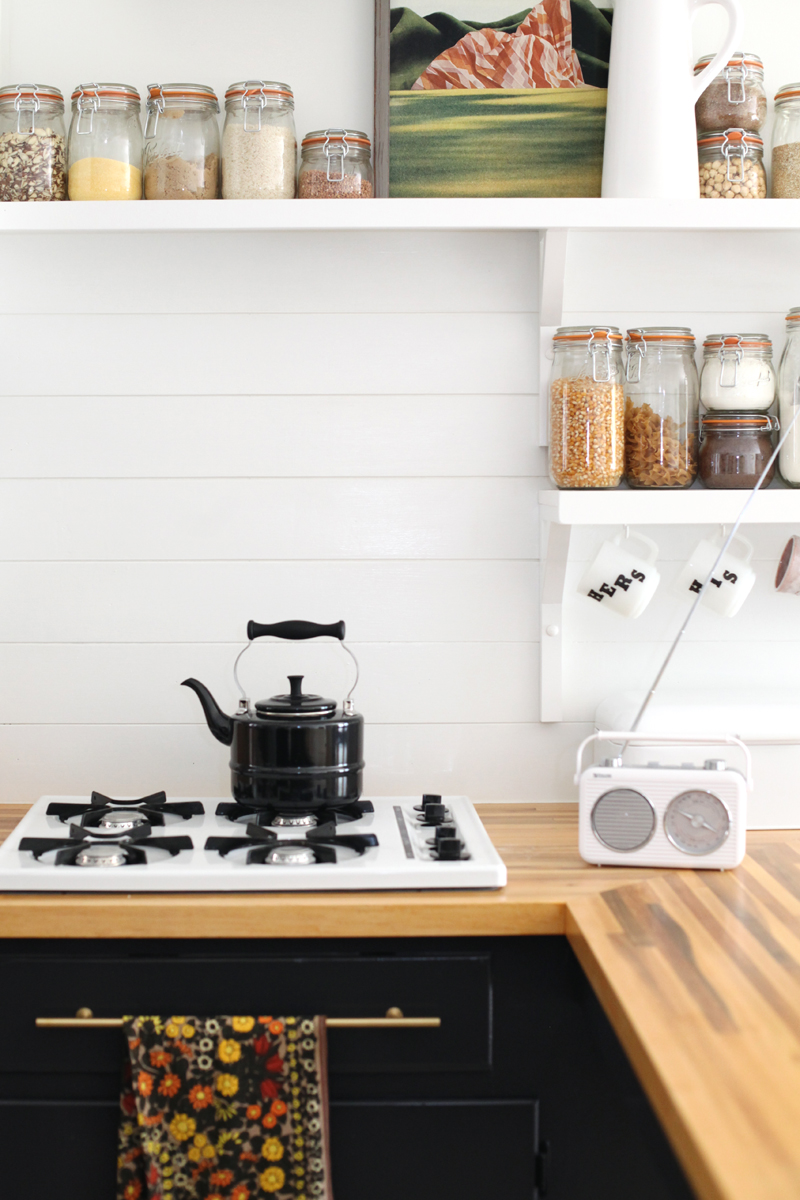 Affordable plank backsplash from A Beautiful Mess