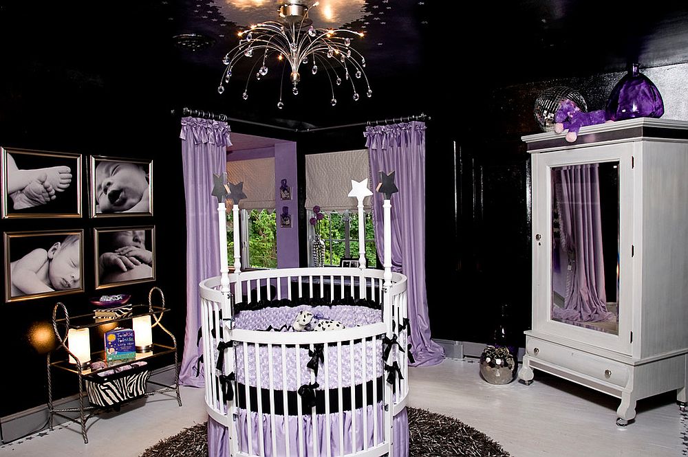 Awesome Hollywood Regency style nursery in black and violet