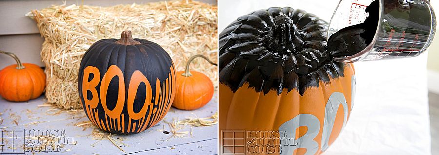 Black and orange painted pumpkin for Halloween [From: House of Joyful Noise] 