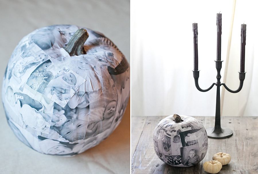 Black and white decoupage photo pumpkin showcases your best holiday memories [From: Sugar and Charm]
