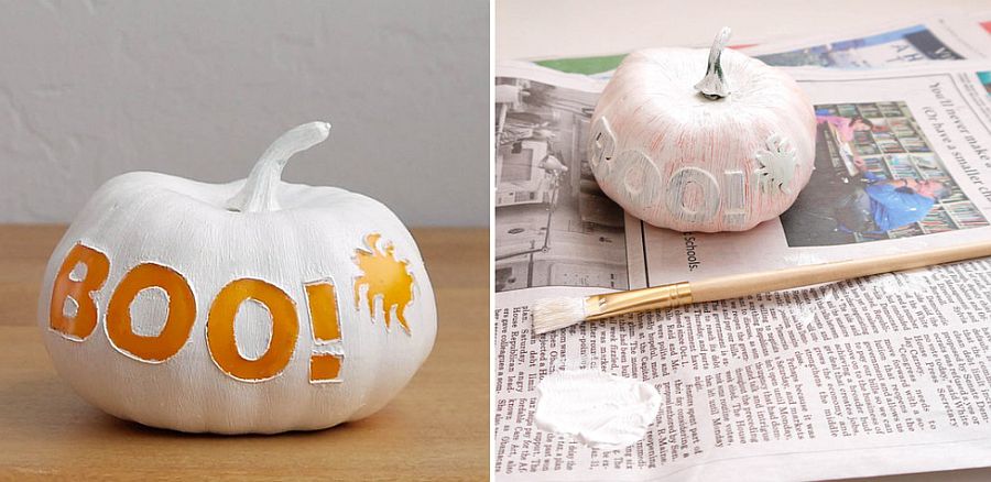 Boo! on the pumpkin is a phrase that simply never gets old during Halloween [Design: popsugar] 