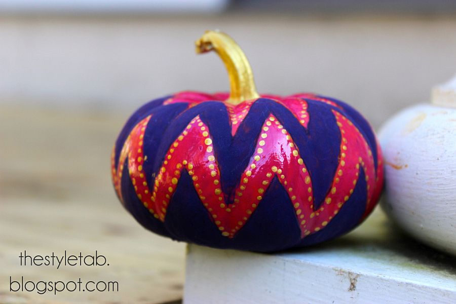 Bright chevron painted pumpkin from The Style Tab