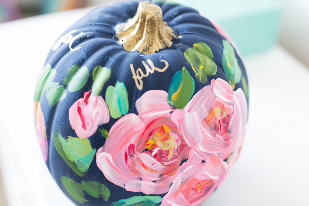 Colorful and vivacious hand-painted floral pumpkin